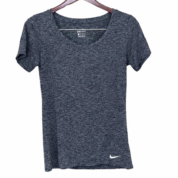 LIKE NEW Nike Dry Fit Scoop Neck Heathered Black/Gray SS Top XS - Picture 2 of 6